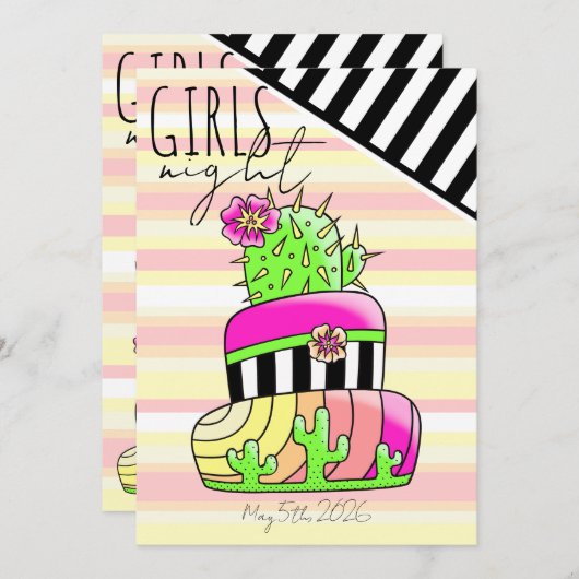 Invitation Cactus Néon (Devant / Derrière)