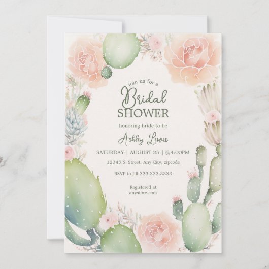 Invitation Cactus nuptiale, Boho nuptiale (Devant)