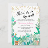 Invitation Cactus parties scintillant or aquarelle douche par (Devant)