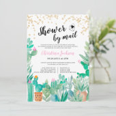 Invitation Cactus parties scintillant or aquarelle douche par (Debout devant)