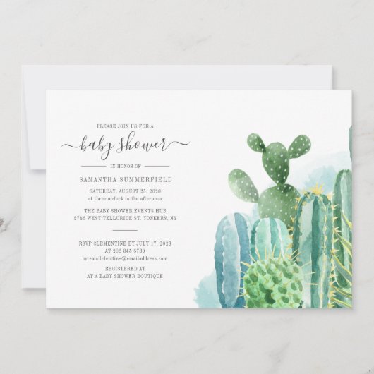 Invitation Cactus Plante Botanique Script Baby shower moderne (Devant)