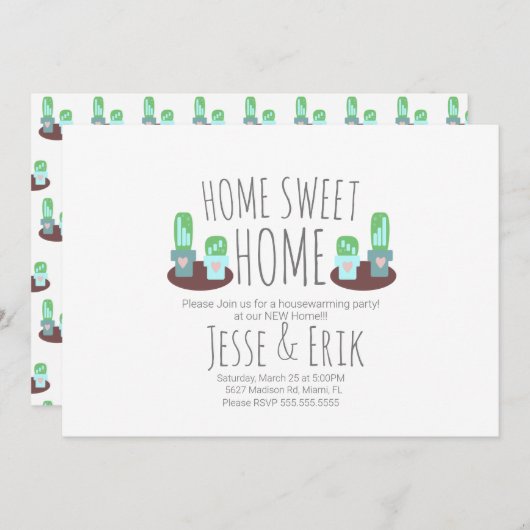 Invitation Cactus Poted Moderne Fête de la verdure (Devant / Derrière)