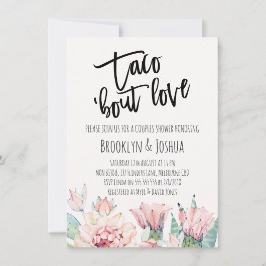 Invitation Cactus rose moderne Taco 'à propos Amour Couples D (Devant)
