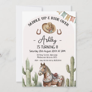 Invitation Cactus Rustique moderne Saddup Cheval Anniversaire