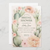Invitation Cactus shower de mariage, fleurs bohèmes (Devant / Derrière)