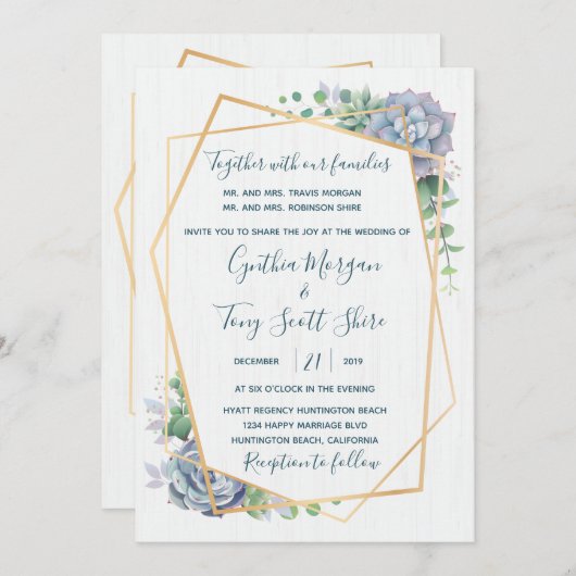 Invitation Cactus Succulent Bleu Poussiéreux (Devant / Derrière)