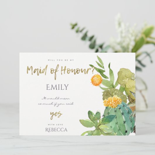 Invitation CACTUS SUCCULENT FLEUR AÉQUORALE EN Aquarelle DEMO (Debout devant)