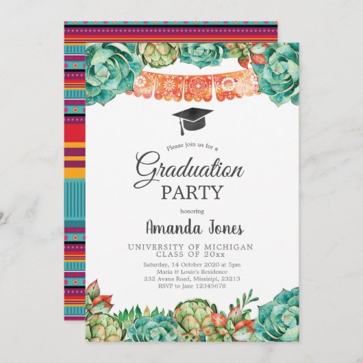 Invitation Cactus Succulent Graduation Party (Devant / Derrière)