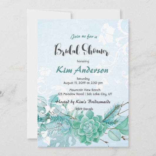 Invitation Cactus Succulent Romantique Couple nuptiale douche (Devant)