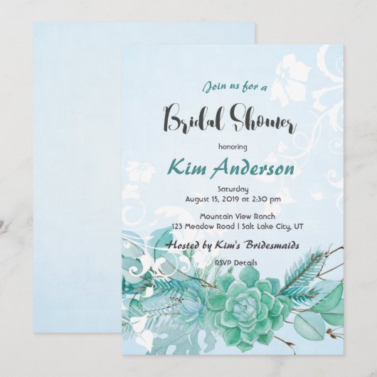 Invitation Cactus Succulent Romantique Couple nuptiale douche (Devant / Derrière)