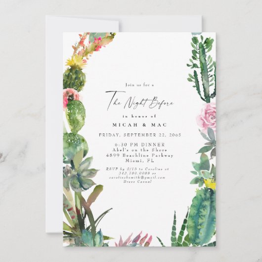 Invitation Cactus Succulent Simple Moderne La Nuit Avant (Devant)