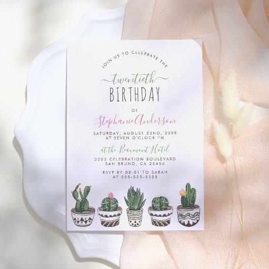 Invitation Cactus & Succulente Fête d'Anniversaire Géométriqu