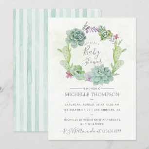 Invitation Cactus Succulents Désert Aquarelle Baby Shower