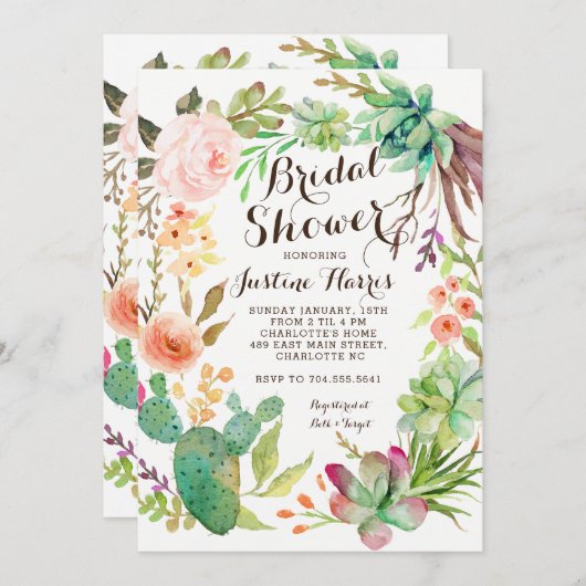 Invitation cactus, succulents d'invitation de Fête de la (Devant / Derrière)