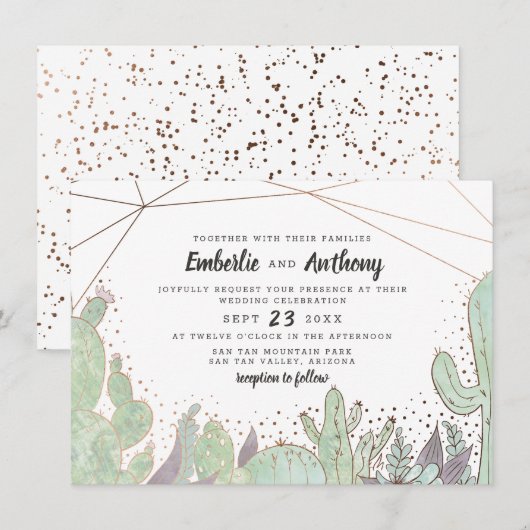 Invitation Cactus & Succulents Terrarium géométrique Mariage (Devant / Derrière)