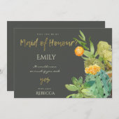 INVITATION CACTUS SUCCULTE COULEUR D'EAU FLORALE MAIN D'HONNE (Devant / Derrière)