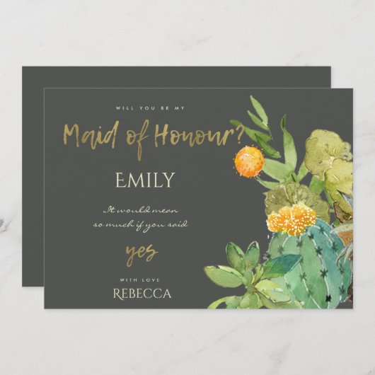 INVITATION CACTUS SUCCULTE COULEUR D'EAU FLORALE MAIN D'HONNE (Devant / Derrière)