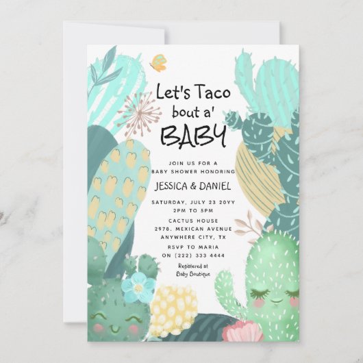 Invitation Cactus "Taco à propos d'un bébé" Baby shower en co (Devant)
