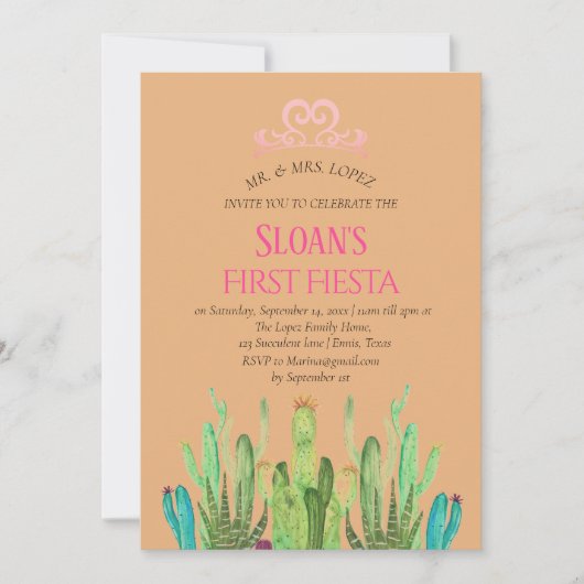 Invitation Cactus Tiara Première Fiesta Rose Anniversaire mod (Devant)