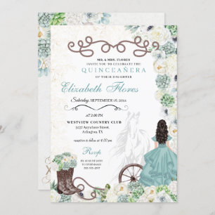 Invitation Cactus vert menthe Western Charro Horse Quinceañer