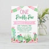 Invitation Cactus vert rose Un Prickly Pair Anniversaire (Debout devant)