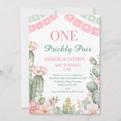 Invitation Cactus vert rose Un Prickly Paire 1er Anniversaire (Devant)