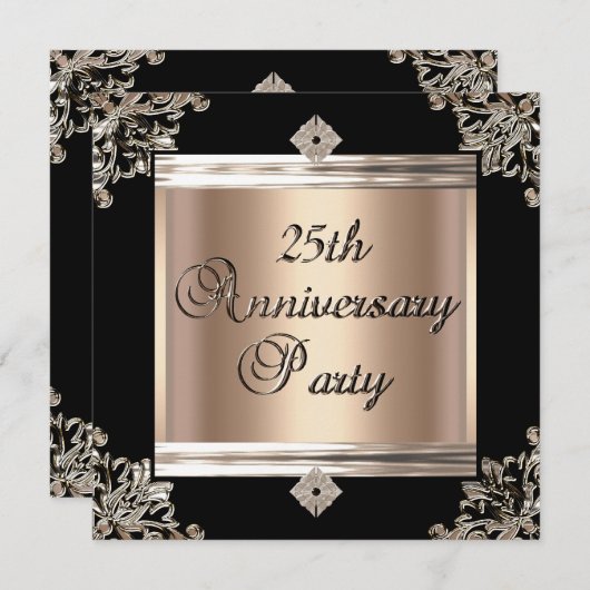 Invitation Cadeau 25e anniversaire de mariage Art Déco noir c (Devant / Derrière)