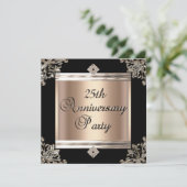 Invitation Cadeau 25e anniversaire de mariage Art Déco noir c (Debout devant)