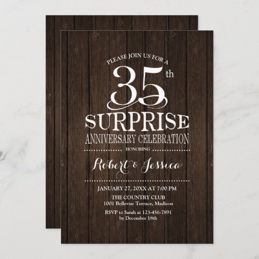 Invitation Cadeau 35e anniversaire de mariage en bois (Devant / Derrière)