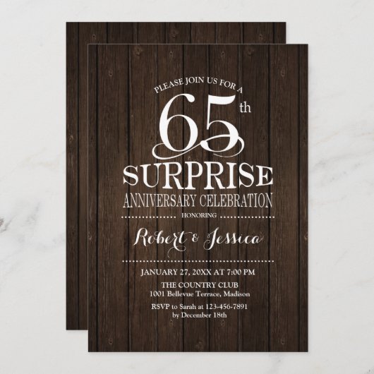 Invitation Cadeau 65e anniversaire de mariage en bois (Devant / Derrière)