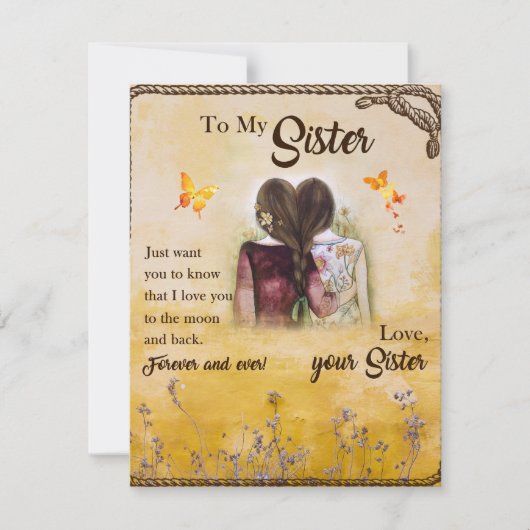 Invitation Cadeau à Ma Soeur, Amoureux de Papillons, Frères e (Devant)