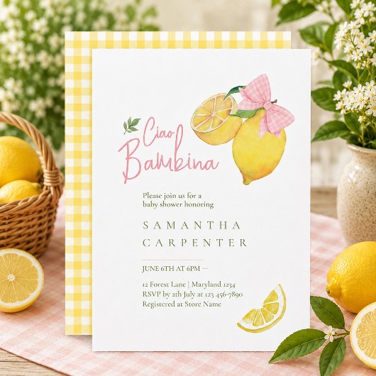 Invitation Cadeau bébé shower citron rose