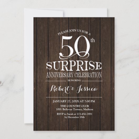 Invitation Cadeau Bois 50 ans de Mariage (Devant)