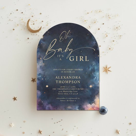 Invitation Cadeau céleste Midnight Blue Star Arch Baby shower