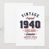 Invitation Cadeau d'anniversaire Rétro 1940 Né en 1940 (Devant / Derrière)