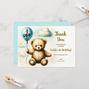 Invitation Cadeau d'anniversaire Teddy Bear Blue Balloon Reme