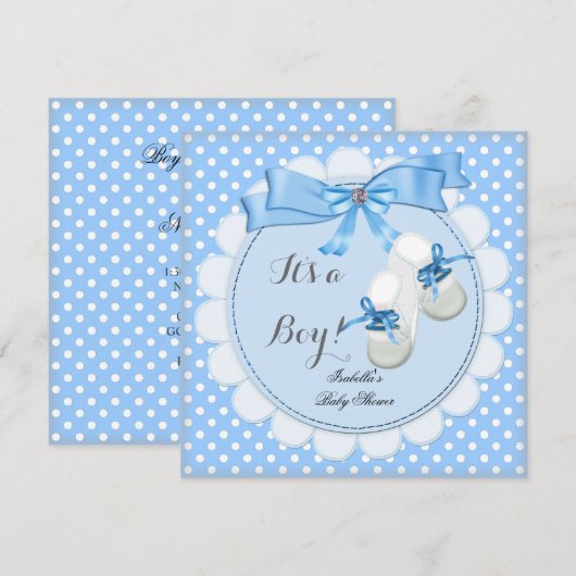 Invitation Cadeau de bébé garçon bleu Chaussures bottines ble (Devant / Derrière)