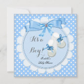 Invitation Cadeau de bébé garçon bleu Chaussures bottines ble (Devant)
