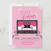 Invitation Cadeau de bébé shower cassette musicale rose (Devant)