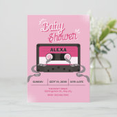 Invitation Cadeau de bébé shower cassette musicale rose (Debout devant)