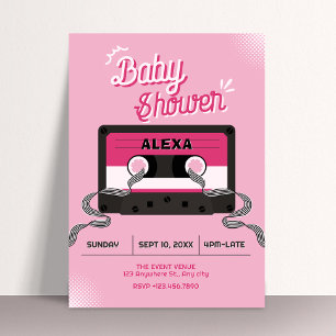 Invitation Cadeau de bébé shower cassette musicale rose