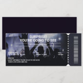 Invitation Cadeau de billet de concert surprise en noir et bl (Devant / Derrière)