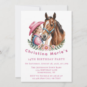 Invitation Cadeau de fête d'anniversaire de Cowgirl Rose embr