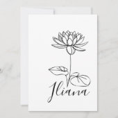 Invitation Cadeau de fleur de naissance de nénuphar de juille (Devant)