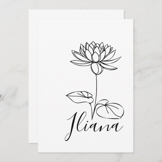 Invitation Cadeau de fleur de naissance de nénuphar de juille (Devant / Derrière)