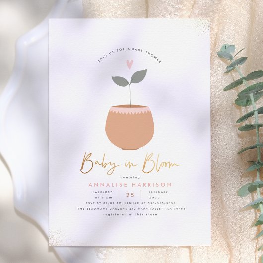 Invitation Cadeau de Naissance Bébé en Fleur Pot de Fleur Coe