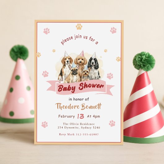 Invitation Cadeau de Naissance Chiot Aquarelle Mignon