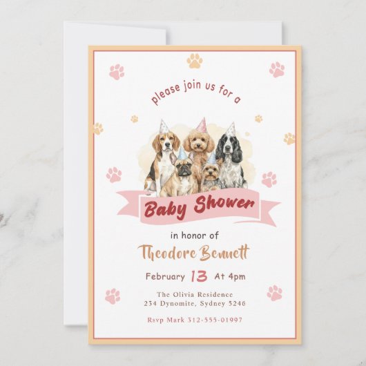 Invitation Cadeau de Naissance Chiot Aquarelle Mignon (Devant)