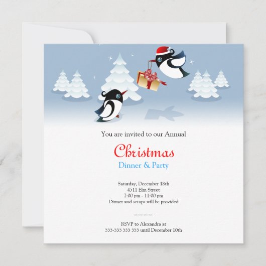 Invitation Cadeau de Noël aux oiseaux mignons (Devant)
