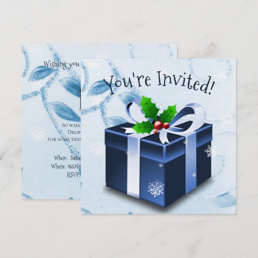 Invitation cadeau de Noël bleu (Devant / Derrière)